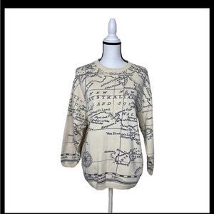 VINTAGE Womens Size S Sweatshirt Melbourne Station Map Beige Grey Cotton